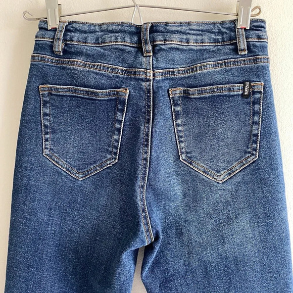 BUFFALO David Bitton Semi High Rise Slim Straight Dark Wash Distressed Hem Jeans - Picture 6 of 13